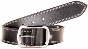 Black Double Stitch Leather Belt for Casual Or Formal