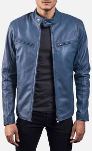 Blue Cropped Men’S Leather Coat
