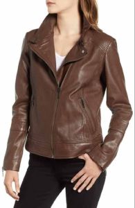 Brown Slim Fit Women Leather Jacket