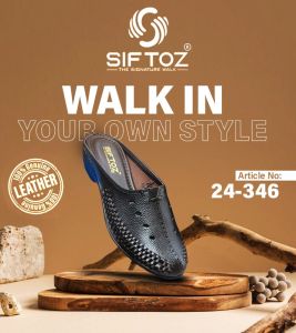 Genuine Leather Mens Black Textured Slip-On Shoes Uk 6–10