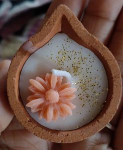 Brown Flower Terracotta Diya Candle