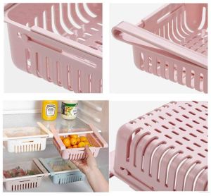 Plastic Samyaka Adjustable Fridge Storage Rack Basket, Color : Pink
