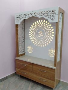 Wood Pooja Unit, Color : Brown, White For Home Decor