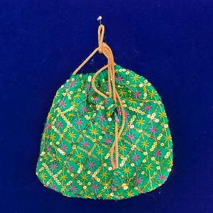 Rope Handle Green Potli Batua Bag