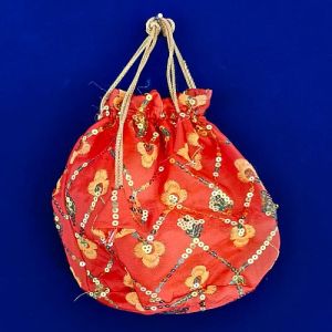 Rope Handle Red Potli Batua Bag