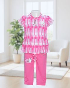 Printed Round Pure Cotton Girl Co Ord Dress, Color : Pink Medium