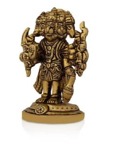 Brass Non Polished Plain Panchmukhi Hanuman Murti Antique