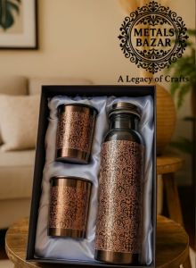 Antique Copper Finish Bottle with 2 Glass Set