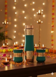 Copper Green Silk Finish Bottle with 2 Glass Set