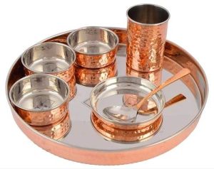 Copper Hammered Steel Thali Set