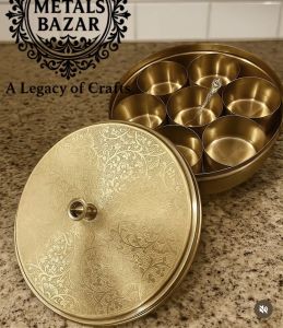 Pure Brass Embossed Spice Box
