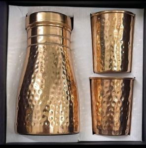 Pure Copper Hammered Bedroom Bottle with 2 Glass Set