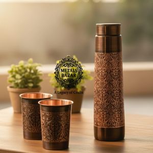 Slim Design Copper Bottle with 2 Glass Set
