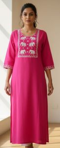 Cotton Plain Embroidered Kurtis Festive Wear, Gender : Female