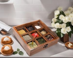 Plain Non Polished Sheesham Wood Masala Box, Color : Brown