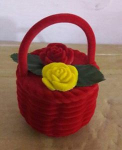 Wooden Basket Design Ring Box, Color : Red