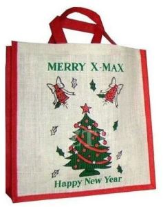 Christmas Tree Printed Jute Bag for Shopping