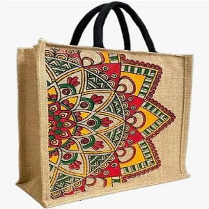 Printed Designer Jute Tote Bag, Color : Multicolor