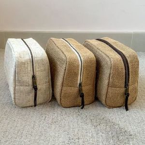 Jute Cosmetic Bag, Color : Brown, Closure Type : Zip