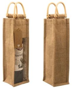Plain Jute Wine Bottle Bag, Color : Natural Brown Standard