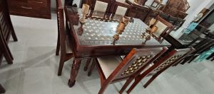 Wood Metal Dining Table Set, Shape : Rectangular