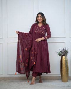 Embroidered Cotton Wedding Suit, Color : Purple