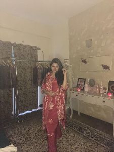 Wedding Wear Silk Designer Sharara Suit, Color : Red