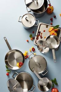 Plain Coated Stainless Steel Cookware, Color : Grey