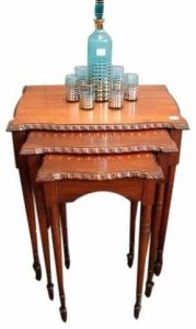 Carved Leg Nesting Table Set with Glassware
