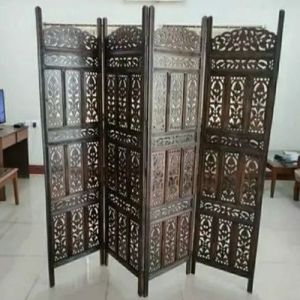 Four Panel Carved Wooden Folding Screen