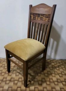 Geometric Crest Slat Back Cushion Chair