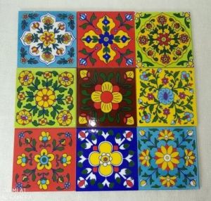 Multicolor Folk Motif Ceramic Tile