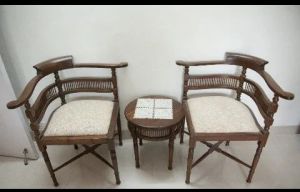 Slat Back Cushion Chair Table Trio