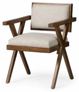 X-Leg Beige Upholstered Accent Chair