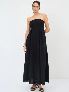 Black Cotton Tube Maxi Dress