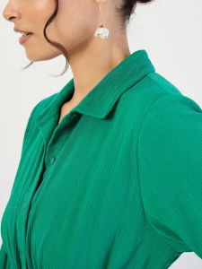 Emerald Green Crinkled Button Down Maxi Dress
