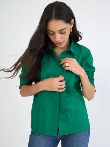 Emerald Green Poplin Pleated Shirt