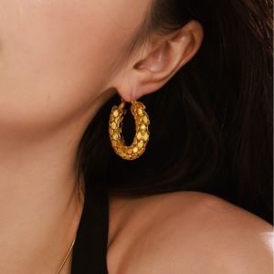 18K Gold Plated Waterproof Anti-Tarnish Fish Scale Chunky Hoop Earrings