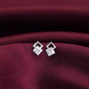 925 Silver Quadrangle Earrings, Size (Inches) : Standard