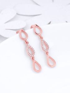 925 Sterling Silver Rose Gold Zircon Studded Marquis Earrings