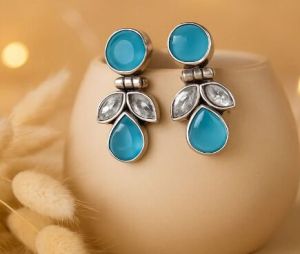 Crystal Spark: Aqua Blue and Clear Whitestone Earring