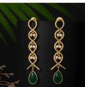 Infinity Loop: Green Stone Gold Toned Earring