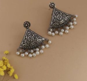 Pearl Veil: Silver Toned Festive Earrings