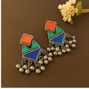 Prism Drops Silver Toned Festive Earring