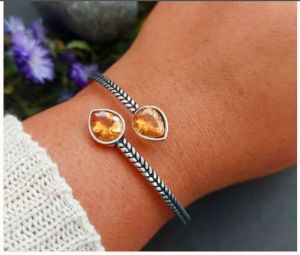 Yellow Teardrop Stone Adjustable Cuff Bracelet