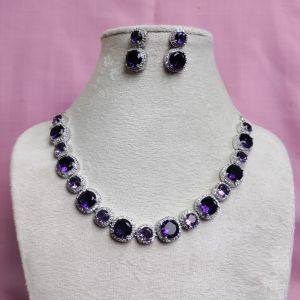 Purple Stones AD Necklace Set