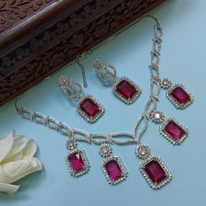 Cubic Zirconia Statement Pink AD Jewelry Set, Brand Name : NIPSTec