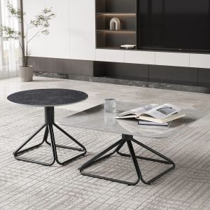 Avesta Center Table With Marble Top And Iron   Metal Base