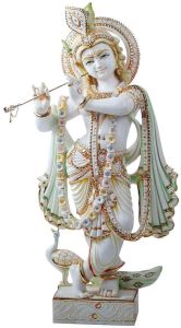 Krishna Playing Bansuri Standing Statue Made OF Soft Marble