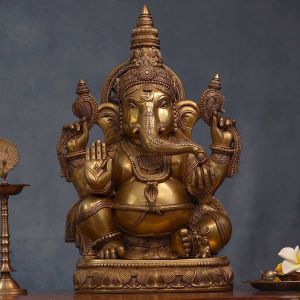 Pure Brass Lord Ganesha Sitting Idol Standard